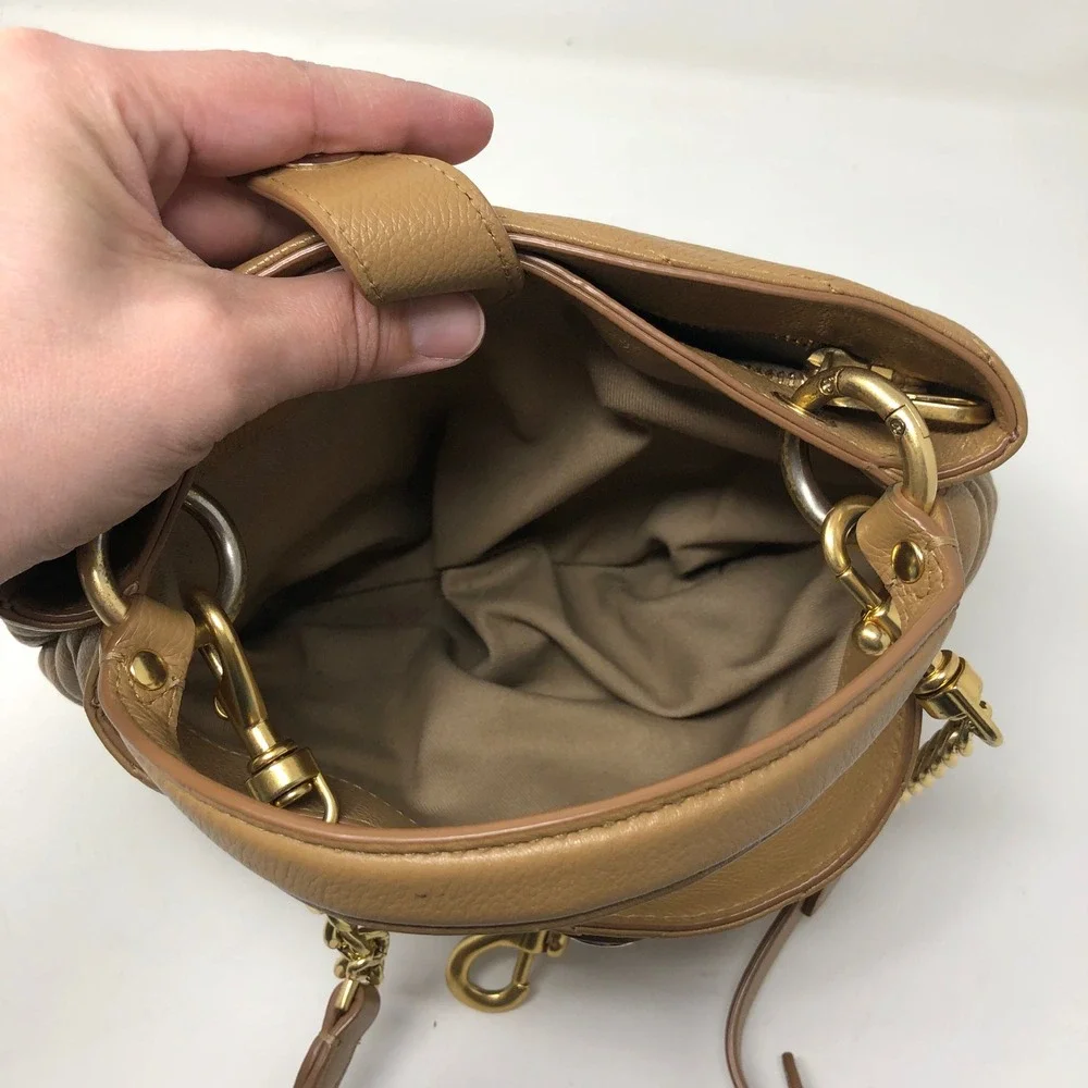 Rebecca Minkoff Edie Top Handle Bag Womens Small‎ Tan Quilted Leather HU20SEQS17